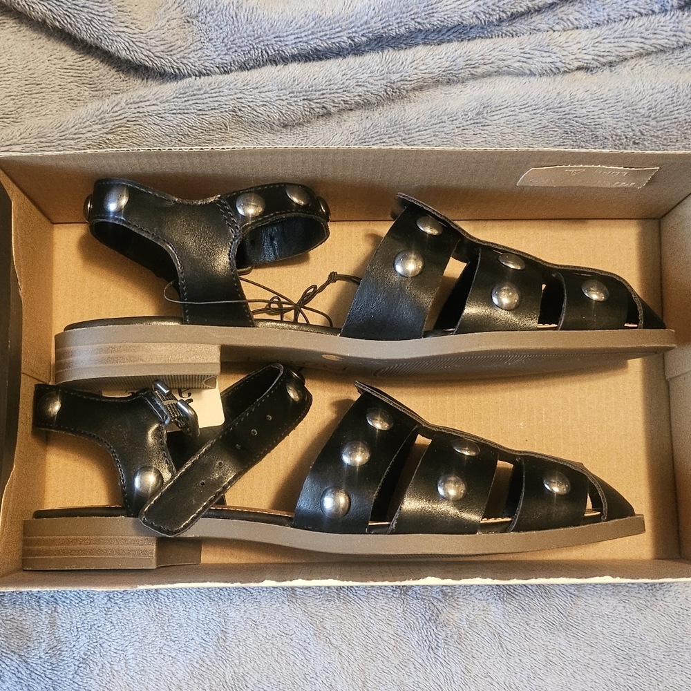 Black Gladiator Sandals with Silver Studs By A.N.A. 6 M NWT